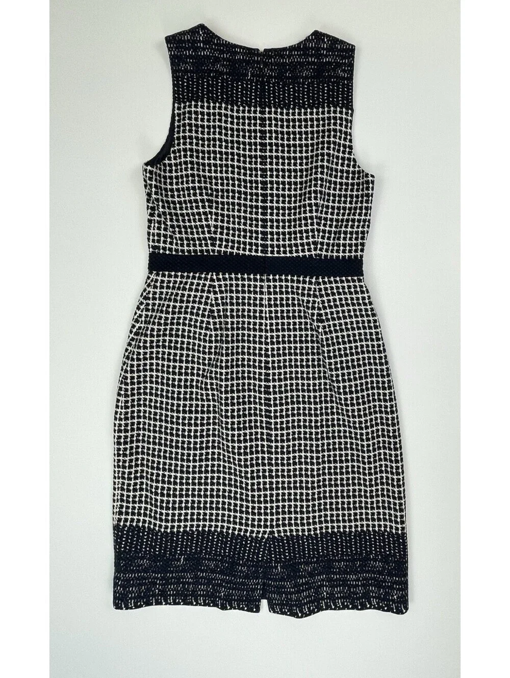 J. Crew Sleeveless Checkered Tweed Sheath Midi Dress Navy White Size  4